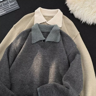 เสื้อไหมพรมผู้ชาย สไตล์ย้อนยุคญี่ปุ่น คอวี สวมใส่ง่าย