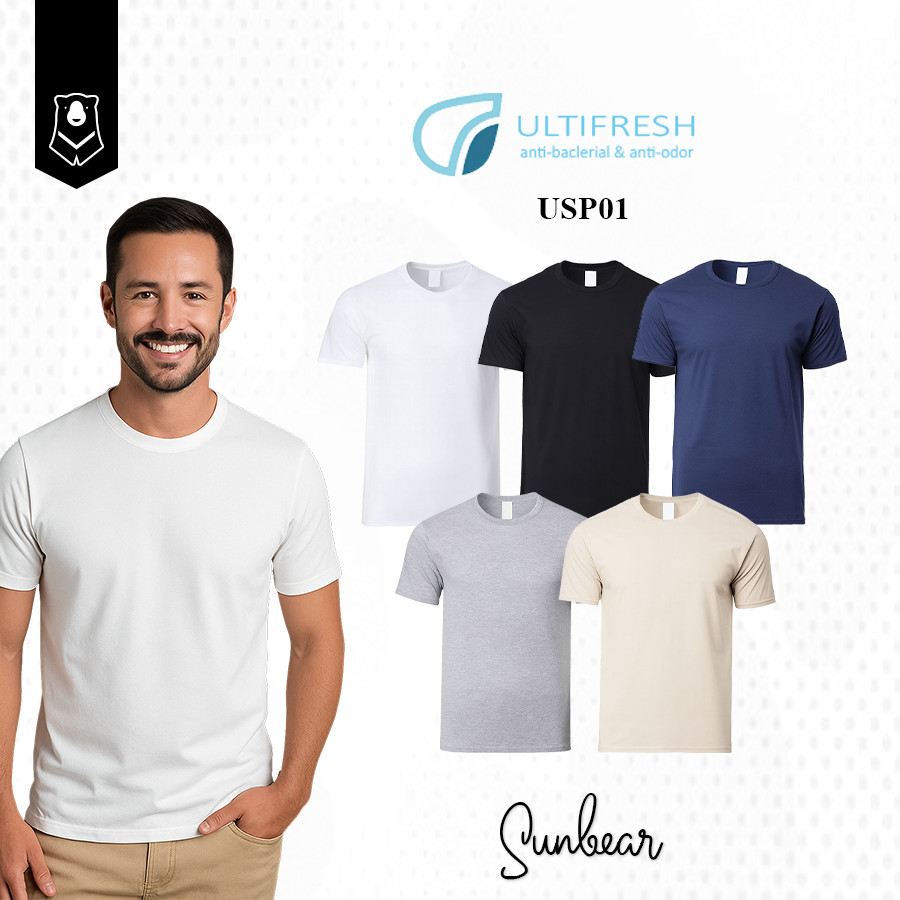 USP01 Ultifresh Unisex ผ้าฝ้าย 100% Anti-Stain ลูกเรือคอแขนสั้นเสื้อยืด 220gsm SUNBEAR