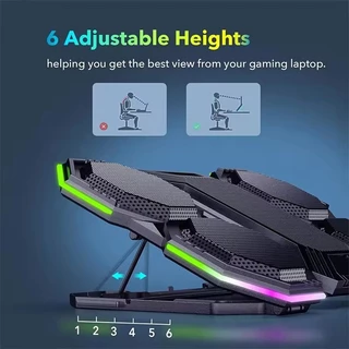 พัดลมรองโน๊ตบุ๊ค Gaming Cooler Pad พัดลมระบายความร้อนโน๊ตบุ๊ค 6 ใบพัด ระบายความร้อนโน๊ตบุ๊ค With Phone Expansion Holder