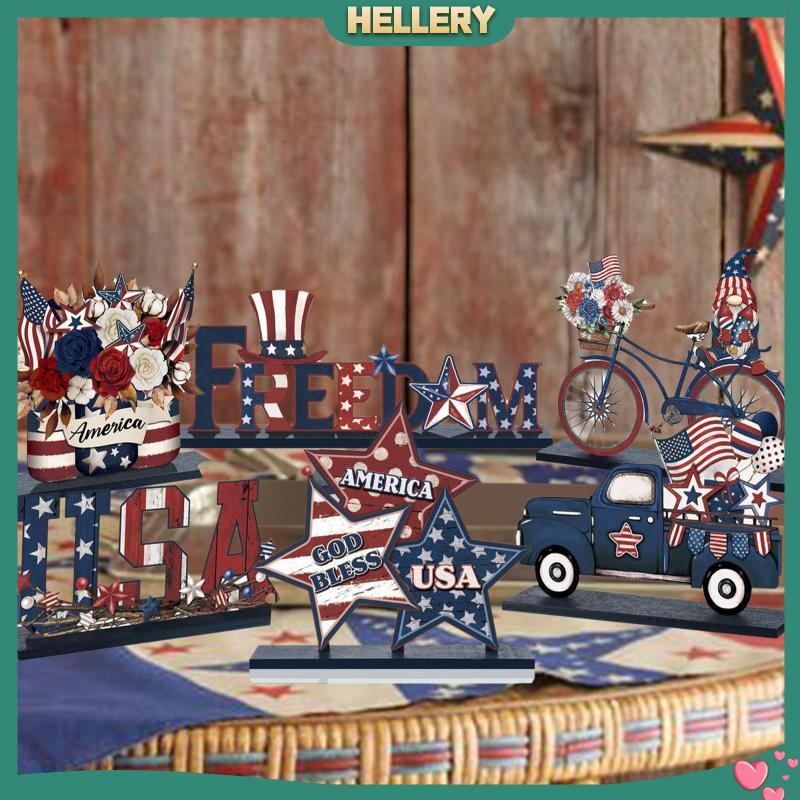 [HelleryTH] 6-Piece 4TH of July Wooden Tray Sign Set for Bookshelves and Desks