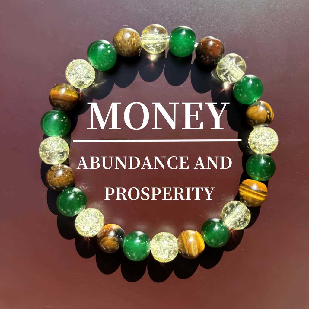 TemuTk ความเจริญรุ่งเรือง Changsheng สร้อยข้อมือธรรมชาติ Tiger Eye Stone สีเขียวอาเกตสร้อยข้อมือคริสตัลสีขาว 10aa