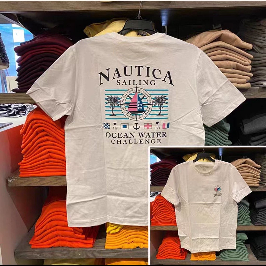 NAU.TICA เสื้อยืดพิมพ์ลายสองด้านแฟชั่นลําลองสําหรับบุรุษ
