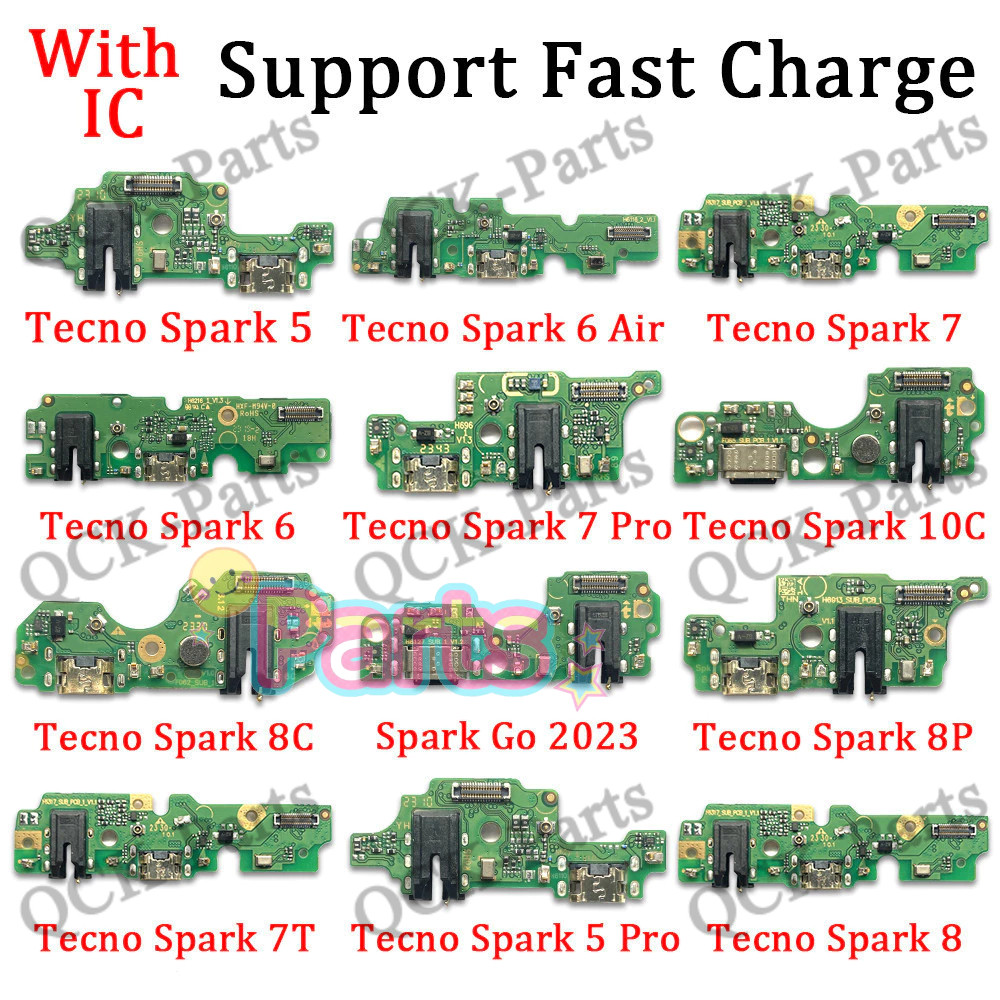 พร้อม IC Charger Board PCB Flex สําหรับ Tecno Pop 4 Spark 5 6 Air 7 Pro 7T 8 8C 8P 8T 10C Go 2023 Ze
