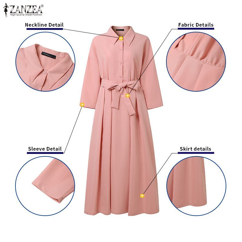 ZANZEA ชุดเสื้อเชิ๊ตสำหรับผู้หญิงสไตล์วินเทจ แขนยาว มีกระดุมลูกไม้ ออกแบบเป็นทรง A-line — صورة 8