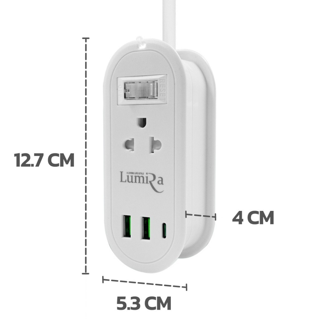Lumira ปลั๊กไฟพกพา ขนาดเล็ก ปลั๊กม้วน รุ่น LS-024/2U เก็บสายได้ สายยาว1.2 เมตร 2 เต้ารับ 2USB 1USB-C มอก. - รูปที่ 4