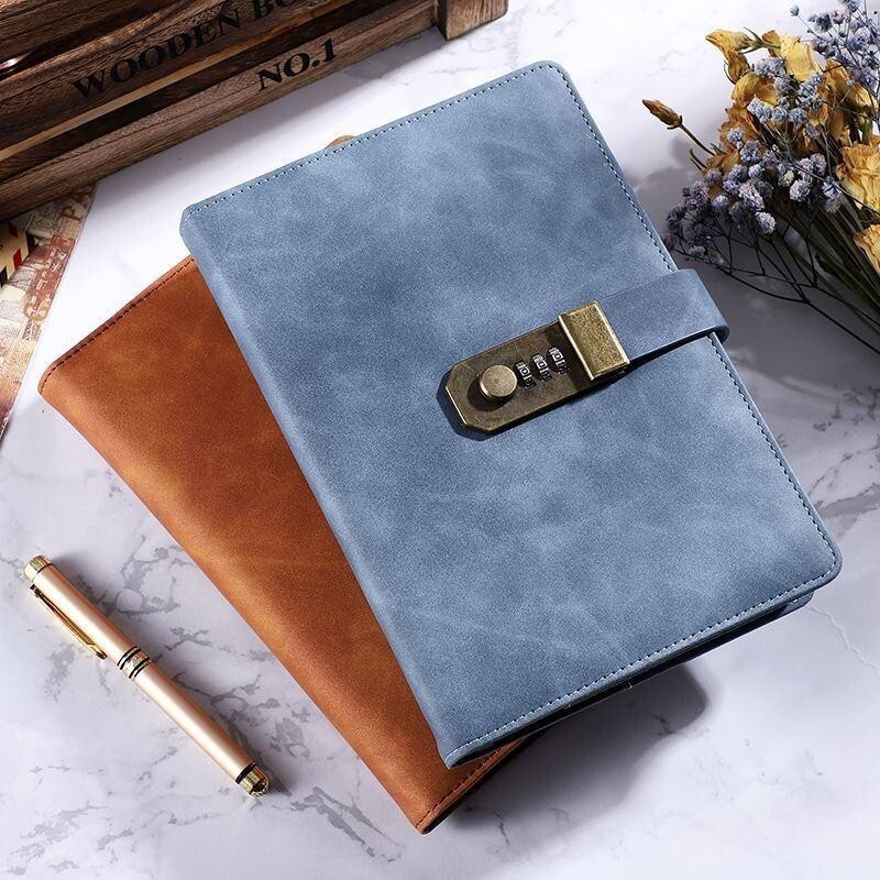 Password Book Female with Lock Encrypted Diary Simple Art Retro Student Creative Girl A5 Password Lo