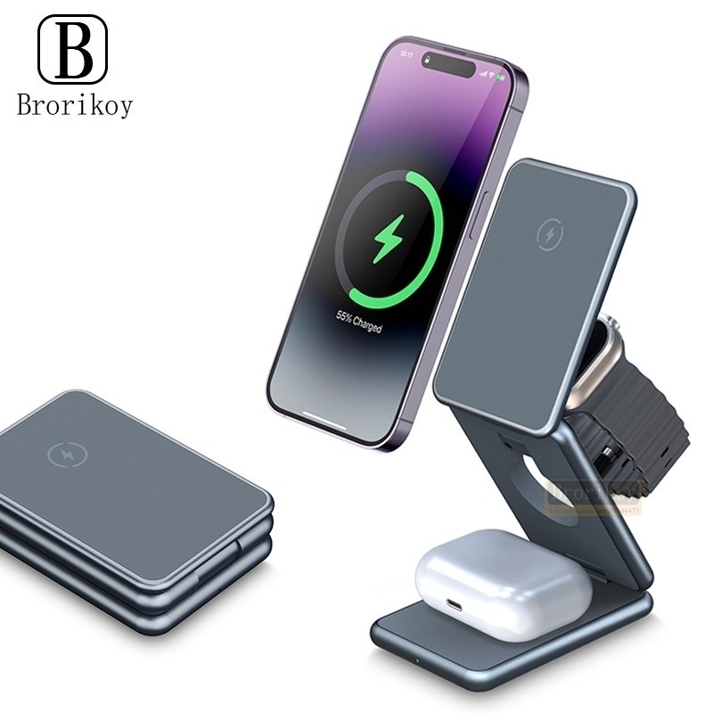 3 in 1 Portable Charger Stand Dock For Samsung Phone 16 15W Foldable Fast Charging Station