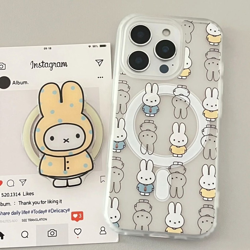 น่ารักการ์ตูน Miffy กระต่ายแม่เหล็กที่ใช้งานได้สําหรับ Apple 16promax เคสโทรศัพท์ 15plus14 นุ่ม 13/11/12