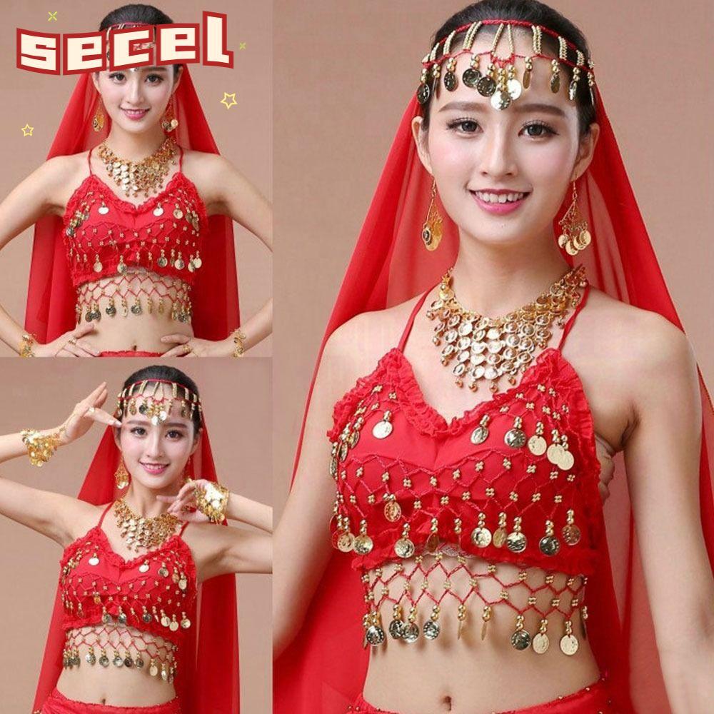 SECEL Belly Dance Bra Stage Dance Wear เลื่อมพู่ Halter Bra