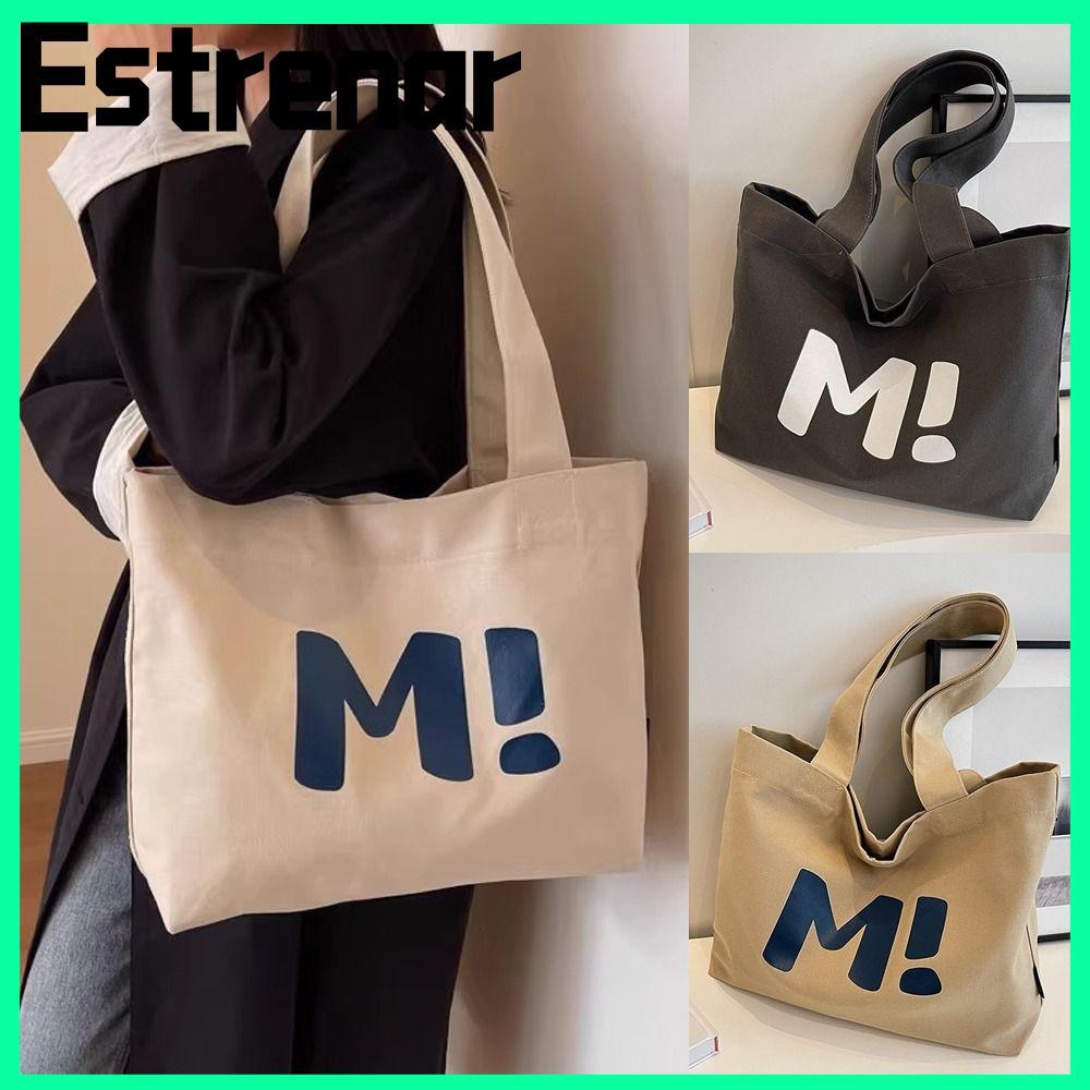 กระเป๋าสะพายไหล่ ESTRENAR พิมพ์ตัวอักษรกระเป๋าผ้าใบความจุขนาดใหญ่, Casual Multifuntional สไตล์ญี่ปุ่นกระเป๋าเป้สะพายหลังผู้หญิงหญิง
