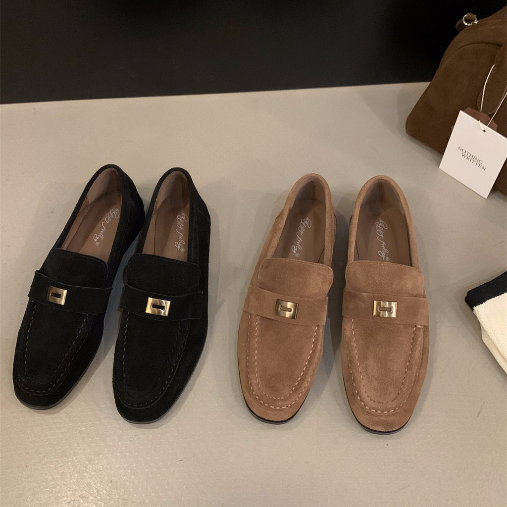 รองเท้าโลฟเฟอร์หนังกลับแฟชั่นเกาหลี ประดับด้วยหัวเข็มขัดโลหะ สไตล์เรโทร เหมาะสำหรับใส่ไปทำงาน - รูปที่ 7