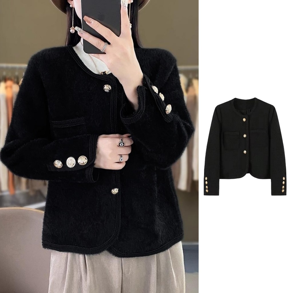 เสื้อไหมพรมแขนยาว ขนนุ่มนิ่ม งานฟรีไซส์ สีดำ ทรงสวย แนวสาวเกาหลี แฟชั่นฤดูหนาว มีกระเป๋าด้านหน้า ใช้งานได้