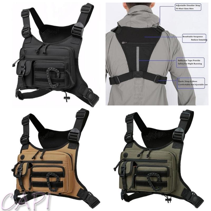 กระเป๋าหน้าอกมัลติฟังก์ชัน MOLLE สำหรับผู้ชาย พร้อมสายสะพายปรับระดับได้