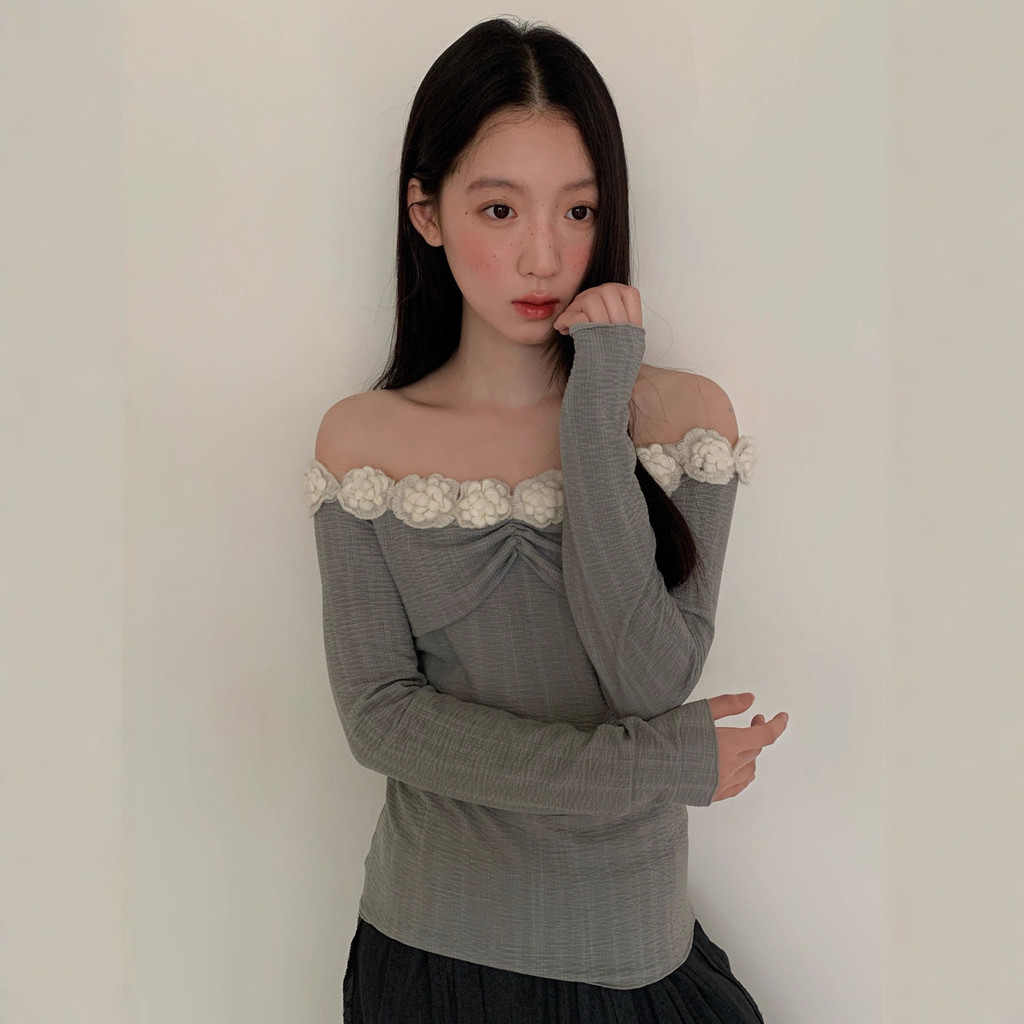 เสื้อสายเดี่ยวดีไซน์ลายปัก꽃สามมิติสไตล์ฝรั่งเศสสำหรับผู้หญิง F6168