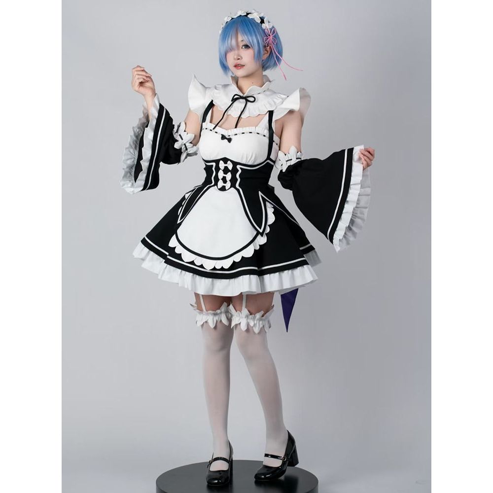 ชุด.Cosplay.Ram.Rem.Lolita.style.สำหรับ.หญิง.พร้อมเสิรมเติมทั้งชุด