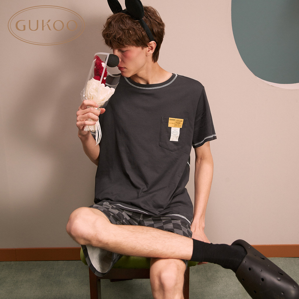 Gukoo ชุดนอนผู้ชายแขนสั้น Disney สไตล์ใหม่สำหรับฤดูร้อน
