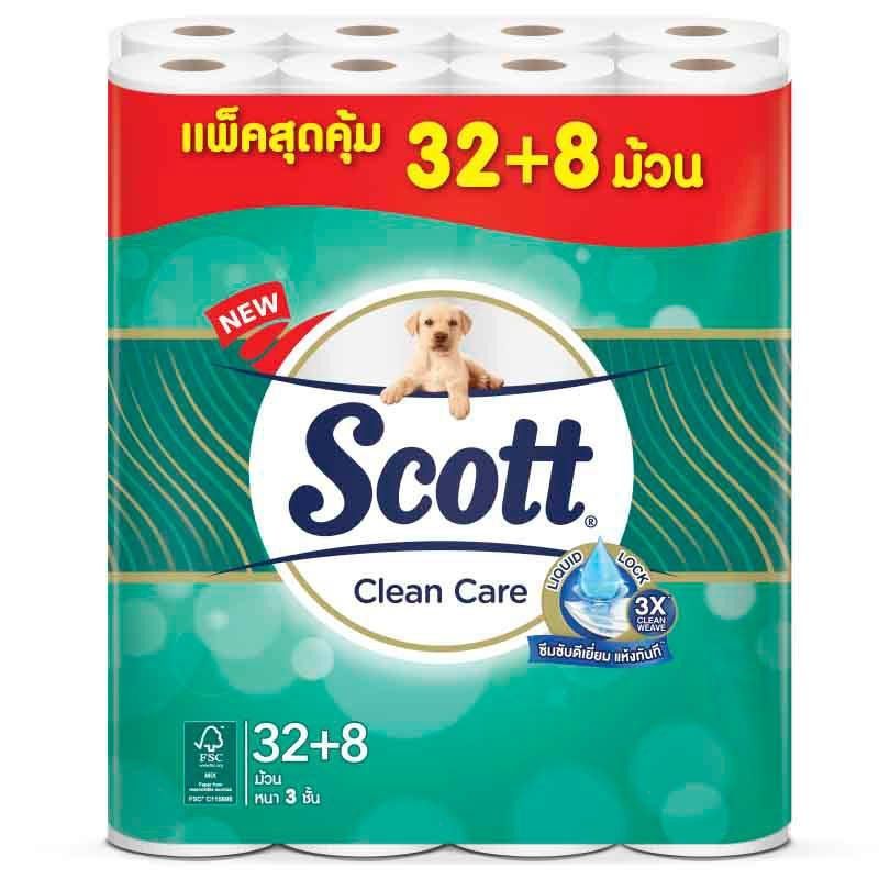 สก๊อตต์คลีนแคร์กระดาษชำระหนา 3ชั้น แพค 32เพิ่ม 8ม้วน ScottCareToiletTissue X40roll [หมายเลขบาร์โค้ด 8888336039220 ]