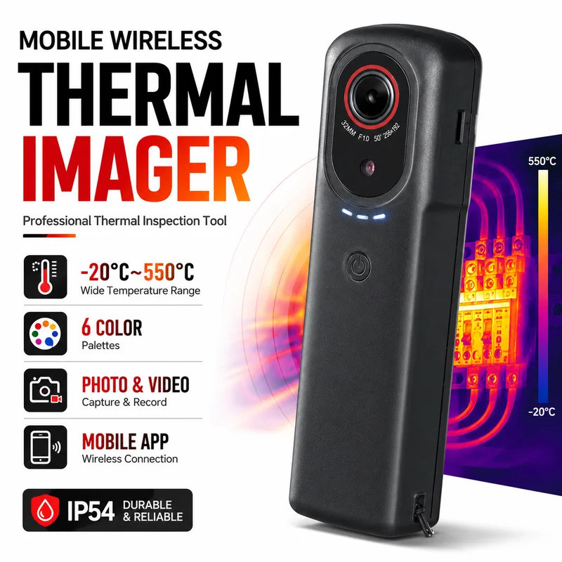กล้องถ่ายภาพความร้อนไร้สายสําหรับ iPhone Android, 256x192 IR Thermal Imager เครื่องสแกนอุณหภูมิแสงที
