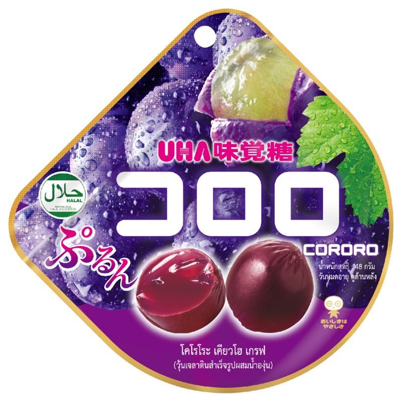 ยูฮ่าโคโรโระเยลลี่เจลาตินสำเร็จรูปผสมน้ำองุ่น 40กรัม Uha Cororo Grape Jelly 40g. [หมายเลขบาร์โค้ด 4902750633155 ]