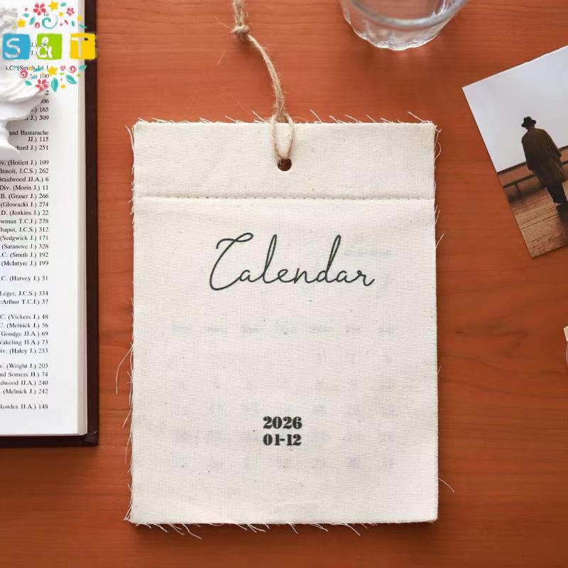 [S&T] 2026 Canvas Hook-Style Fabric Calendar Wall Calendar Retro Style -Corthy Wall Calendar Decorat