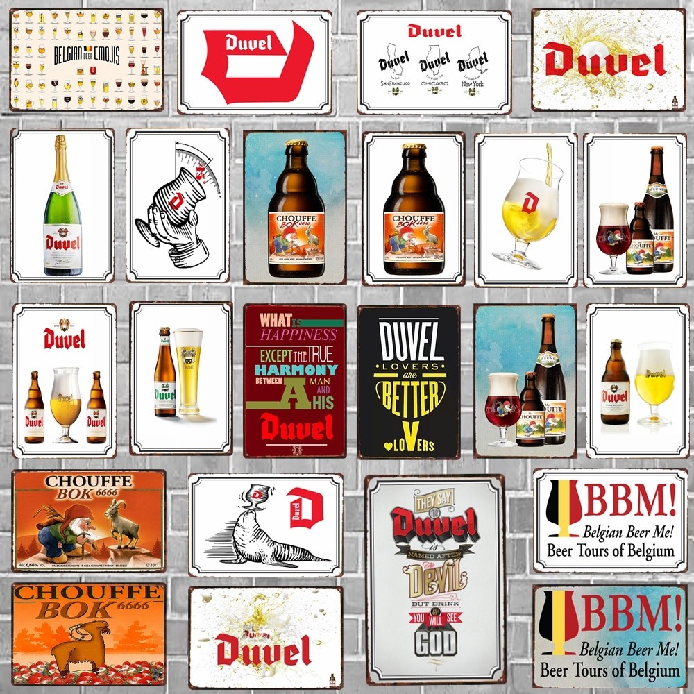 Belgian เบียร์ Choffe Duvel โลหะป้ายดีบุกแผ่น Wall Decor สําหรับผับห้องครัวร้านอาหาร Home Vintage เห