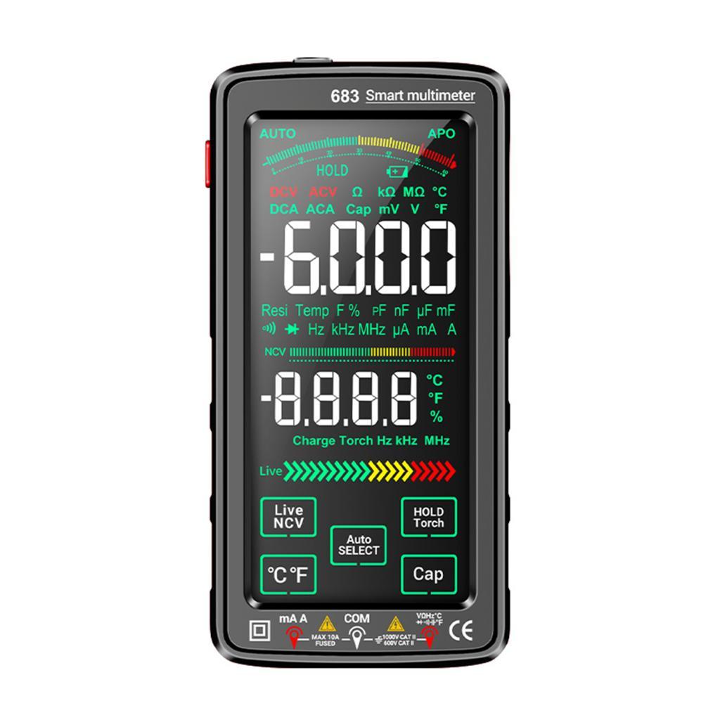 Ujewndju ANENG 683 6000 นับหน้าจอสัมผัสขนาดใหญ่มัลติมิเตอร์แบบดิจิตอลสมาร์ท Anti-burn ชาร์จ Universa