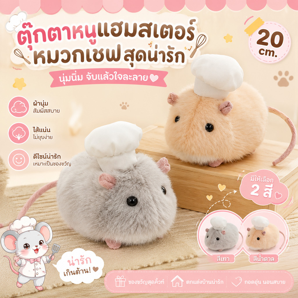 ตุ๊กตาหนูแฮมสเตอร์ ตุ๊กตาบีบได้ 20cm น่ารัก นุ่มเป็นพิเศษ บีบแล้วติดใจ วางไม่ลง ของขวัญ