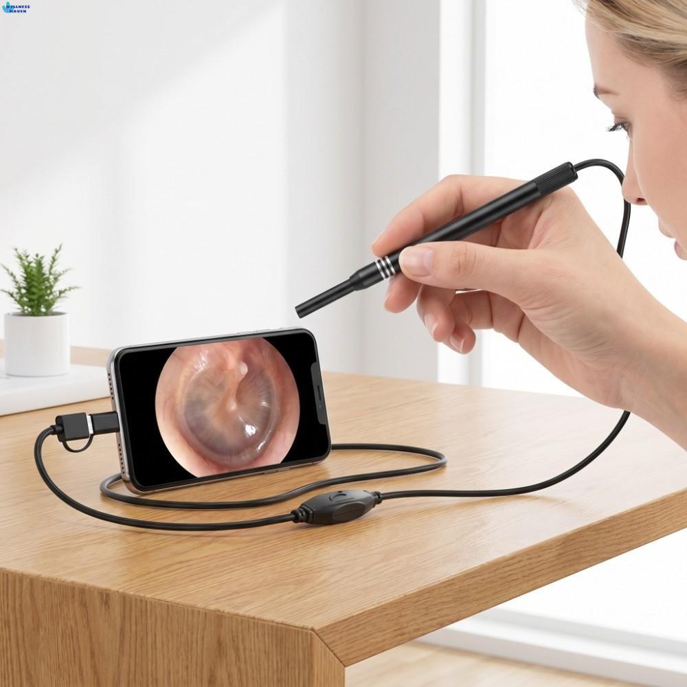 WELLNESSHAVEN Endoscope Cleaner, 3in1 5.5 มม.มินิกล้องอิเล็กทรอนิกส์ช้อนหู,แบบพกพา Otoscope ปรับ HD อัจฉริยะภาพหูหยิบช้อนสุขอนามัย