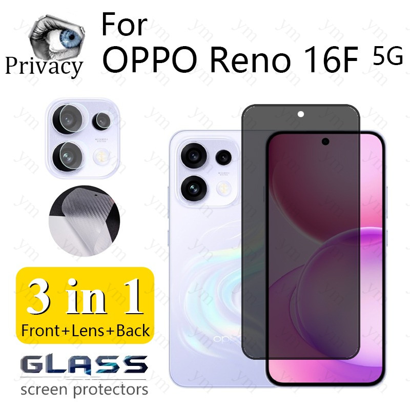 3 in 1 OPPO Reno 16F 5G ความเป็นส่วนตัวป้องกันหน้าจอกระจกนิรภัยป้องกันสําหรับ OPPO Reno 14 15 16 16F A6 A6K A6S A6X A6T Pro 4G 5G เลนส์กล้องฟิล์มคาร์บอนไฟเบอร์