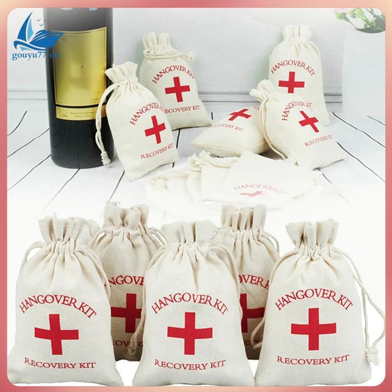 20 ชิ้นงานแต่งงานโปรดปรานผู้ถือกระเป๋า Hangover Kit กระเป๋าสําหรับแขกสีแดงผ้าฝ้ายผ้าลินิน Pouches เท