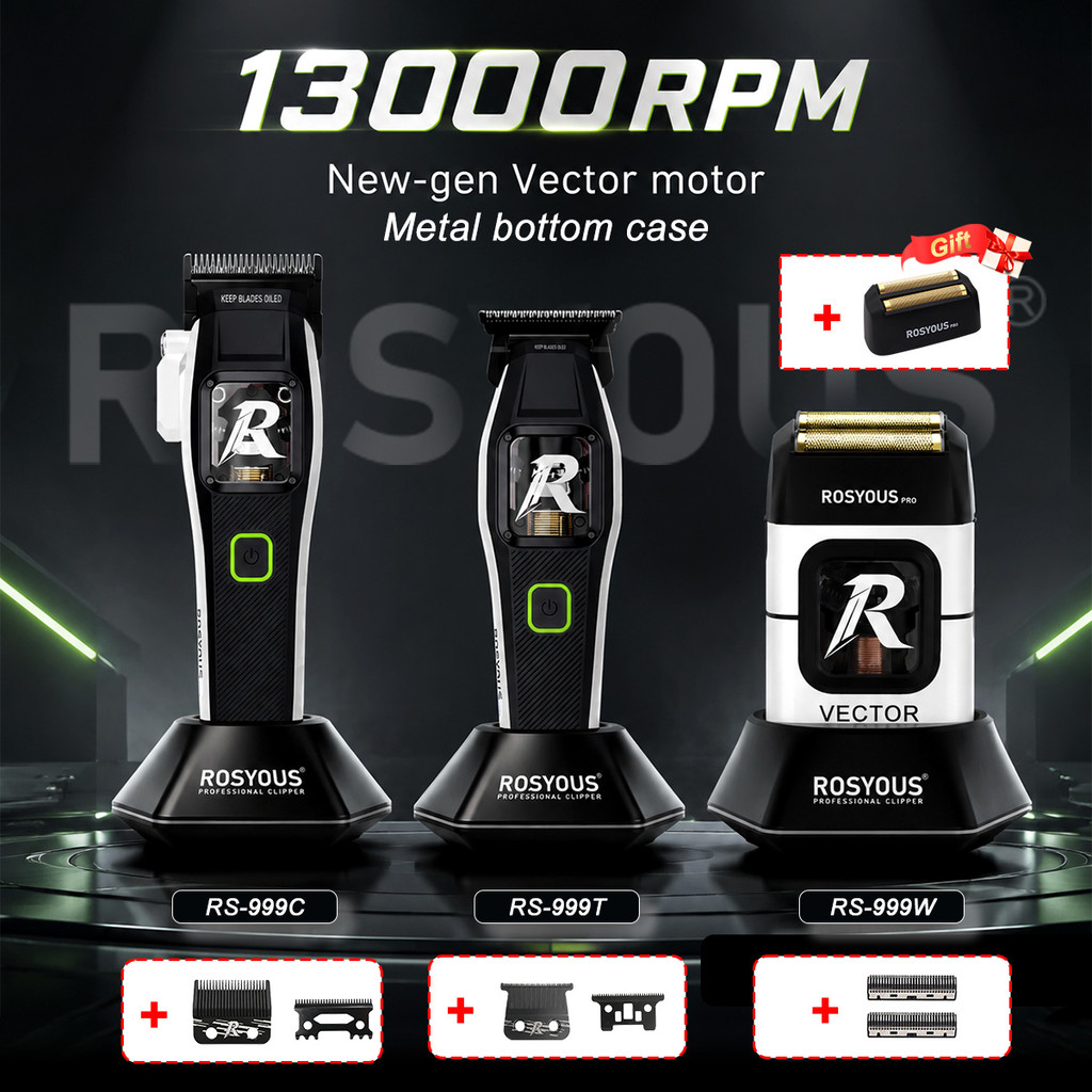 ROSYOUS RS-999C 999T 999W Professional Electric Hair Clipper Kit Magnetic Vector Motor Base Charger 