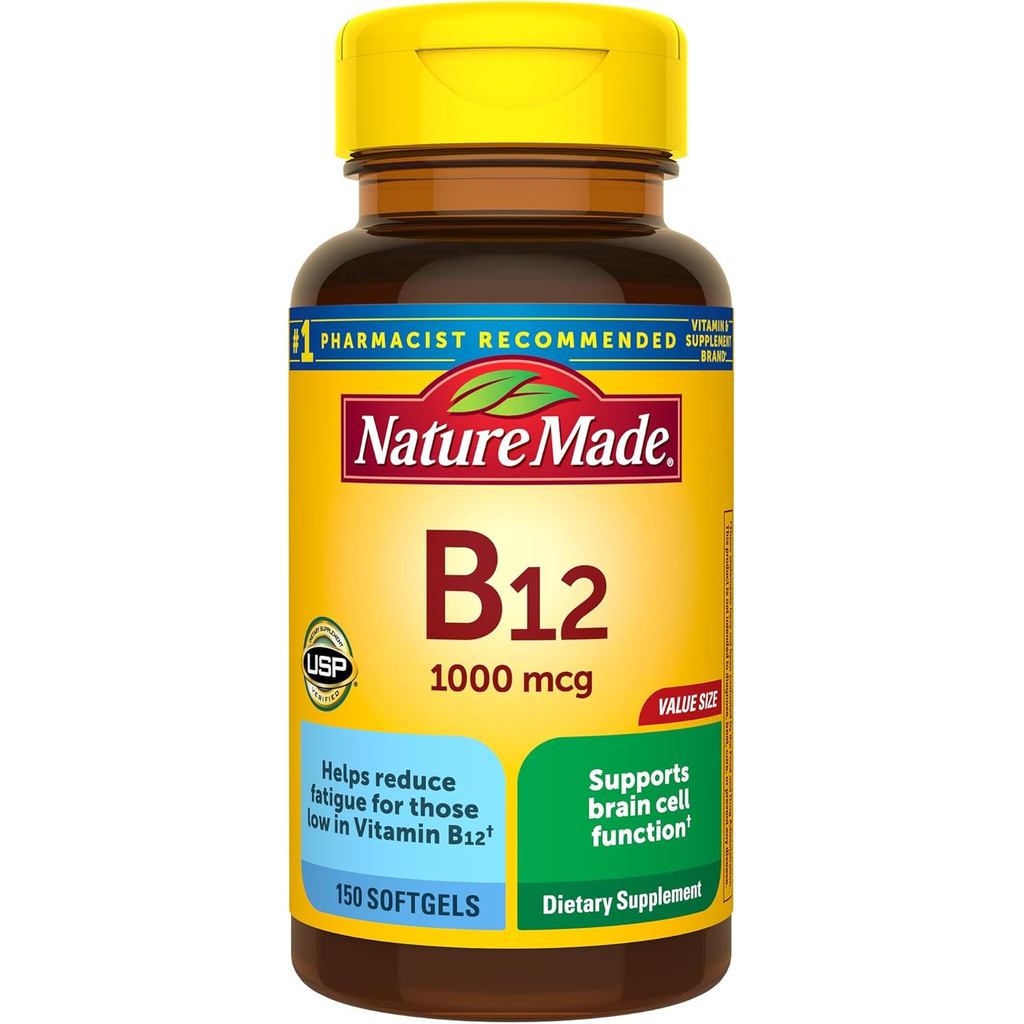 Nature Made วิตามิน B12 1000 mcg, ผลิตภัณฑ์เสริมอาหารสําหรับการสนับสนุนการเผาผลาญพลังงาน, วิตามิน B1