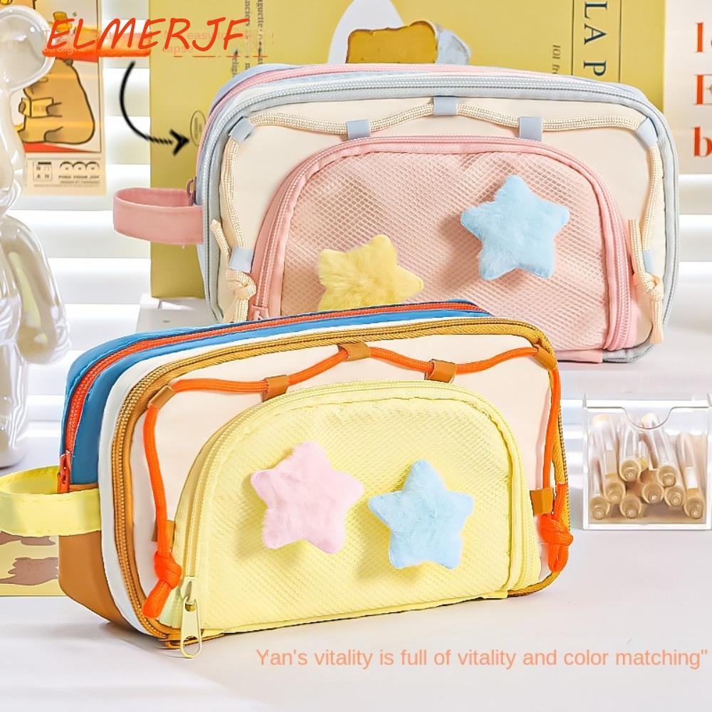 ELMREJF Y2K Star กระเป๋าเครื่องเขียน, Desktop Storage เครื่องสําอางปากกาเกาหลีดินสอ,หวาน 7 Multilaye