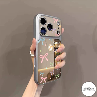 เคสเปลี่ยนกระจก ลายโบว์สีชมพู พร้อมสร้อยข้อมือ น่ารักสำหรับIPhone 17 16 14 15 Air 11 13 12 Pro Max X XS XR 15 16Plus