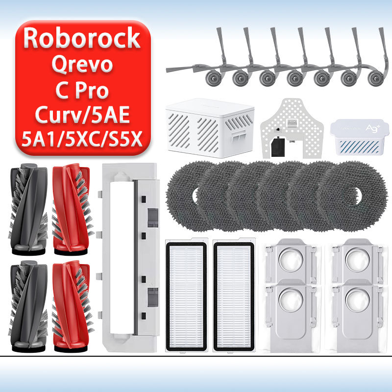 Roborock Qrevo Curv / 5AE / 5A1 / 5XC / S5X / Qrevo C Pro เครื่องดูดฝุ่นหลักแปรงด้านข้าง Mop ผ้าถุงเ