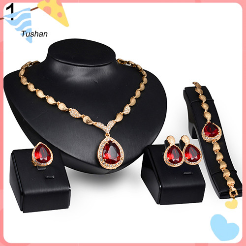 [Ts] ผู้หญิงปาร์ตี้อย่างเป็นทางการ Waterdrop Cubic Zirconia สร้อยคอต่างหูต่างหูสร้อยข้อมือแหวน US6-9