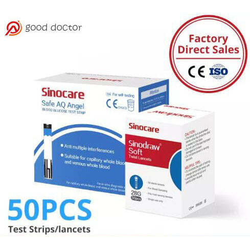 SINOCARE SAFE AQ Angel Blood Glucose 50s แถบทดสอบฟรี 50s LancetsDSDG