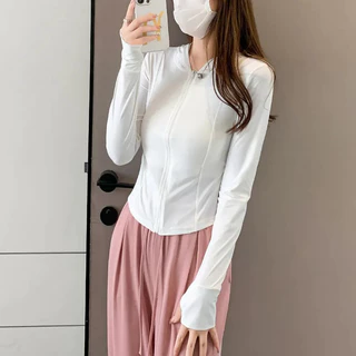 เสื้อกันแดดผู้หญิง UPF50+ มีฮู้ด เสื้อกีฬาแขนยาว ทรงเข้ารูป แบบบาง ระบายอากาศดี ผ้าเย็นสบาย แห้งเร็ว FZ064