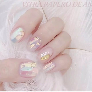 [10สี/15สี] ยาว 1 เมตร ฟอยแก้วออโรล่า แบบตัดแปะ ใช้ฝังลายในเล็บ Aurora Broken Glass Nail Foils