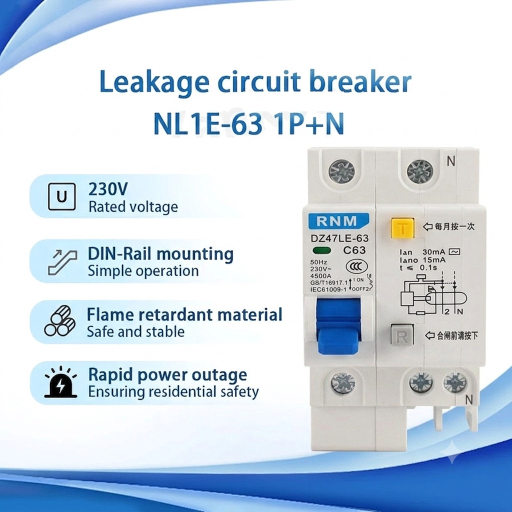 เบรคเกอร์ เซอร์กิตเบรกเกอร์ 1P+N 10-63A กันดูด เมนกันดูด RCBO แบบเกาะราง เบรกเกอร์ ตัดวงจรไฟฟ้า เมื่อมีไฟรั่ว ไฟดูด ไฟ