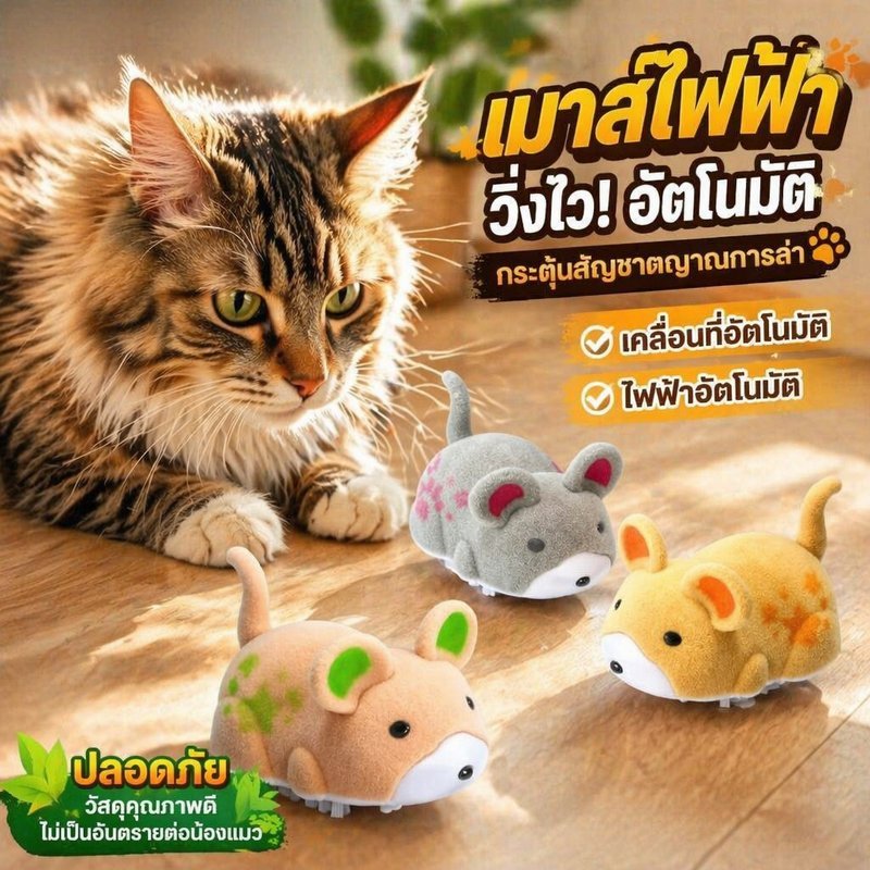ของเล่นแมว หนูผ้าขนฟูไฟฟ้าอัตโนมัติ มีเสียง วิ่งสุ่ม กระตุ้นล่า Pet toy electric plush mouse cat toy