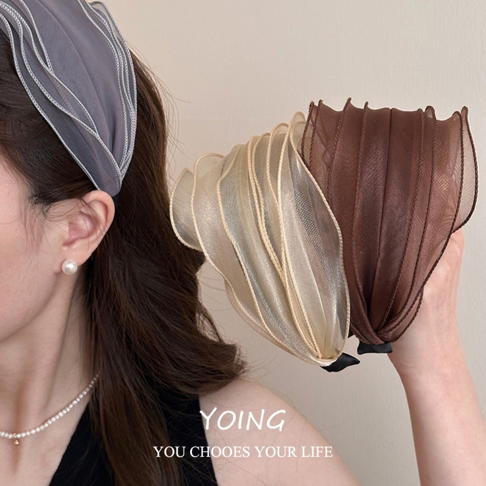 Yoing/สไตล์ใหม่ระดับไฮเอนด์สไตล์ตะวันตกผ้ากอซที่คาดผมปีกกว้างเครื่องประดับผม