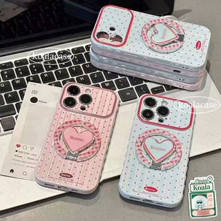 เข้ากันได้กับ IPhone 17 15 11 12 15 13 16 14 Pro Max 16 7 8 Plus XR X XS Air เคสหัวใจกระจก พร้อมขาตั้ง ลายจุด เส้น