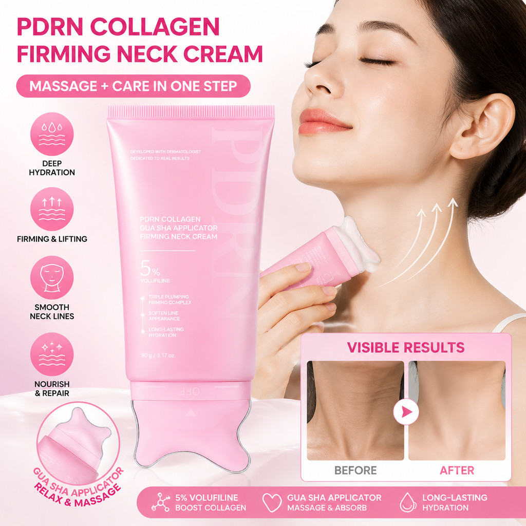 90g PDRN ครีมกระชับคอพร้อมเครื่องนวด, คอลลาเจน Boost สําหรับ Hydrated & Toned Neck/Shoulder SkinHUAN