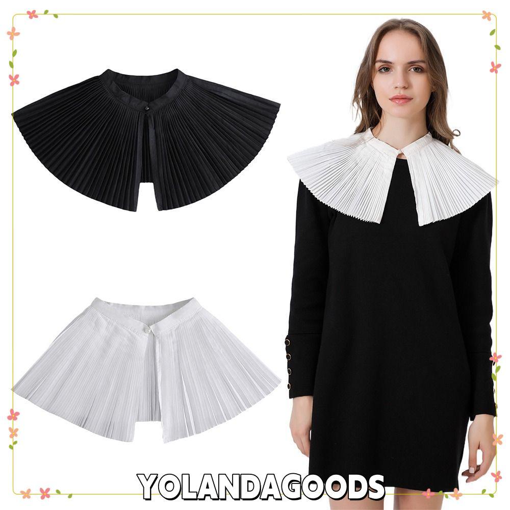 YOLANDAGOODS1 ปลอกคอปลอม,คอลูกไม้สีขาวสีดําอเนกประสงค์,หวานที่ถอดออกได้พัดลมรูปปกปกเสื้อผ้าตกแต่ง