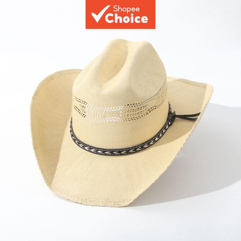 Unisex Beige Bangora หมวกคาวบอยปีกกว้างซาติน Band Western Rodeo กลางแจ้ง
