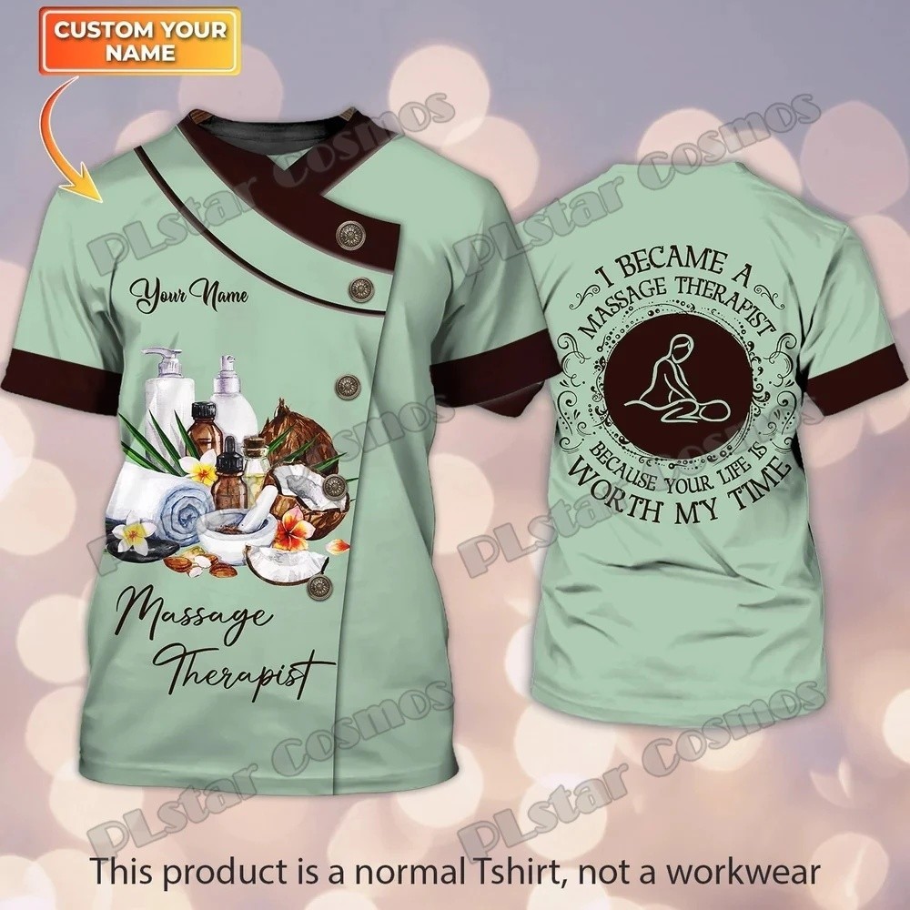 ส่วนบุคคลชื่อนวด Therapist 3D All Over พิมพ์ชายเสื้อยืดฤดูร้อน Unisex Casual T shi T4B