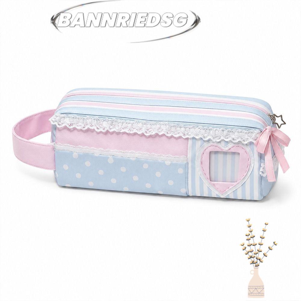 BANNRIEDSG989YR ดินสอ, สีชมพูสีฟ้าความจุขนาดใหญ่ปากกากระเป๋า, Kawaii Polka Dot Design กระเป๋าเครื่องเขียนโรงเรียนอุปกรณ์สํานักงาน