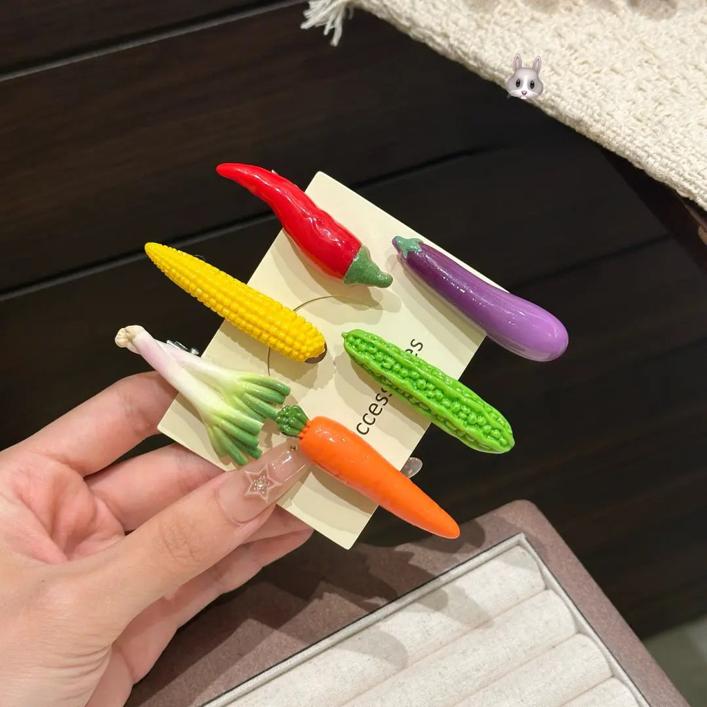 6 ชิ้นชุดผัก Hairpin น่ารักตลกการ์ตูน Duckbill คลิปสาวผมหัก Candy ของเล่น All-Match ด้านข้าง Hairpin