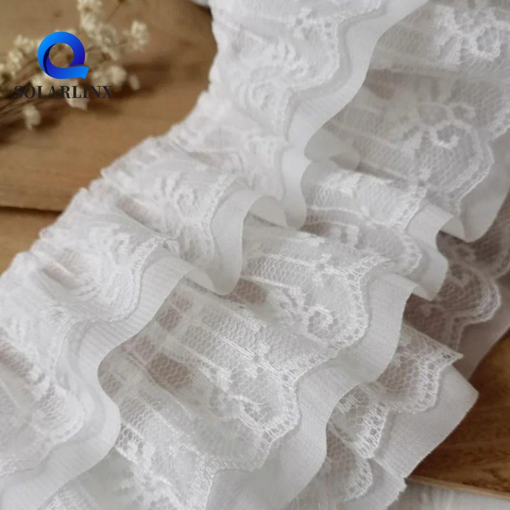 SOLARLINX จีบตาข่ายชีฟองผ้า, หรูหรา DIY ชีฟองขอบลูกไม้, Applique นุ่มสีขาวสีดําประณีตเย็บปักถักร้อยริบบิ้น Home